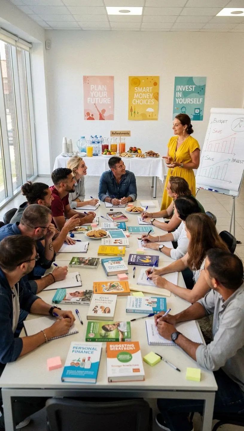 Imagine cu un blog de finanțe personale afișat pe un laptop, evidențiind articole educaționale și sfaturi practice.